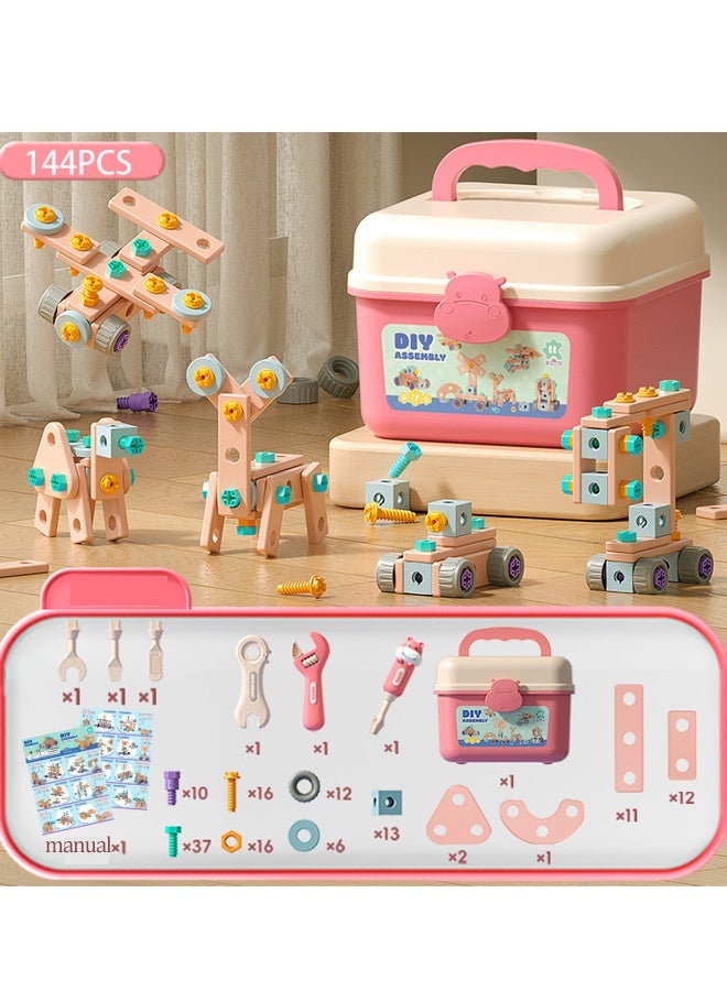 Children's Repair Tool Box 144PCS Pretend Play Tool Set DIY Tools Toys for Kids Screw Toolbox Set Assembly Simulation Repair Tools Educational Toys Children's Play House Toy Puzzle Educational Toy - Image 2